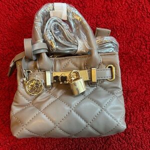 Badgley Mischka Taupe Quilted Mini Bag with Gold Hardware